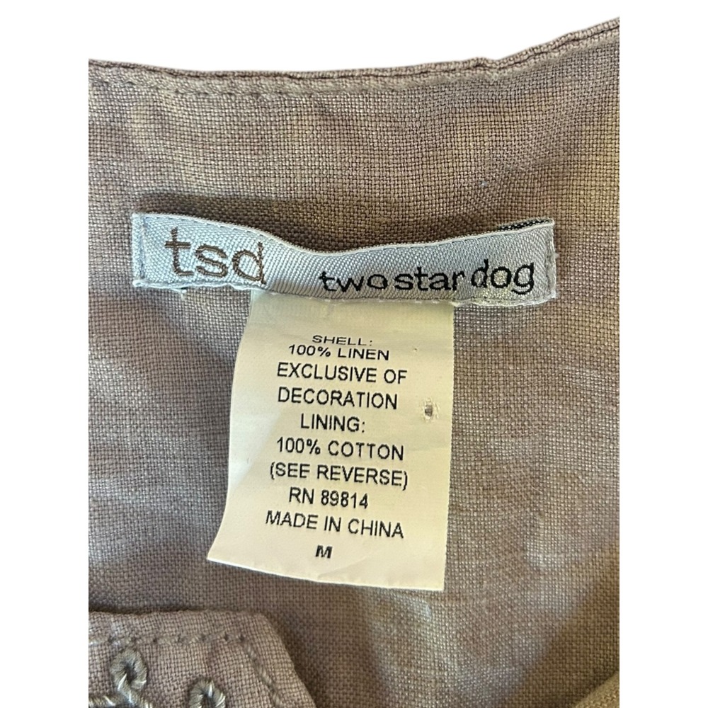 Two Star Dog Women's Linen Embroidered V Neck Sleeveless Dress Pockets Sz Medium - Picture 6 of 10